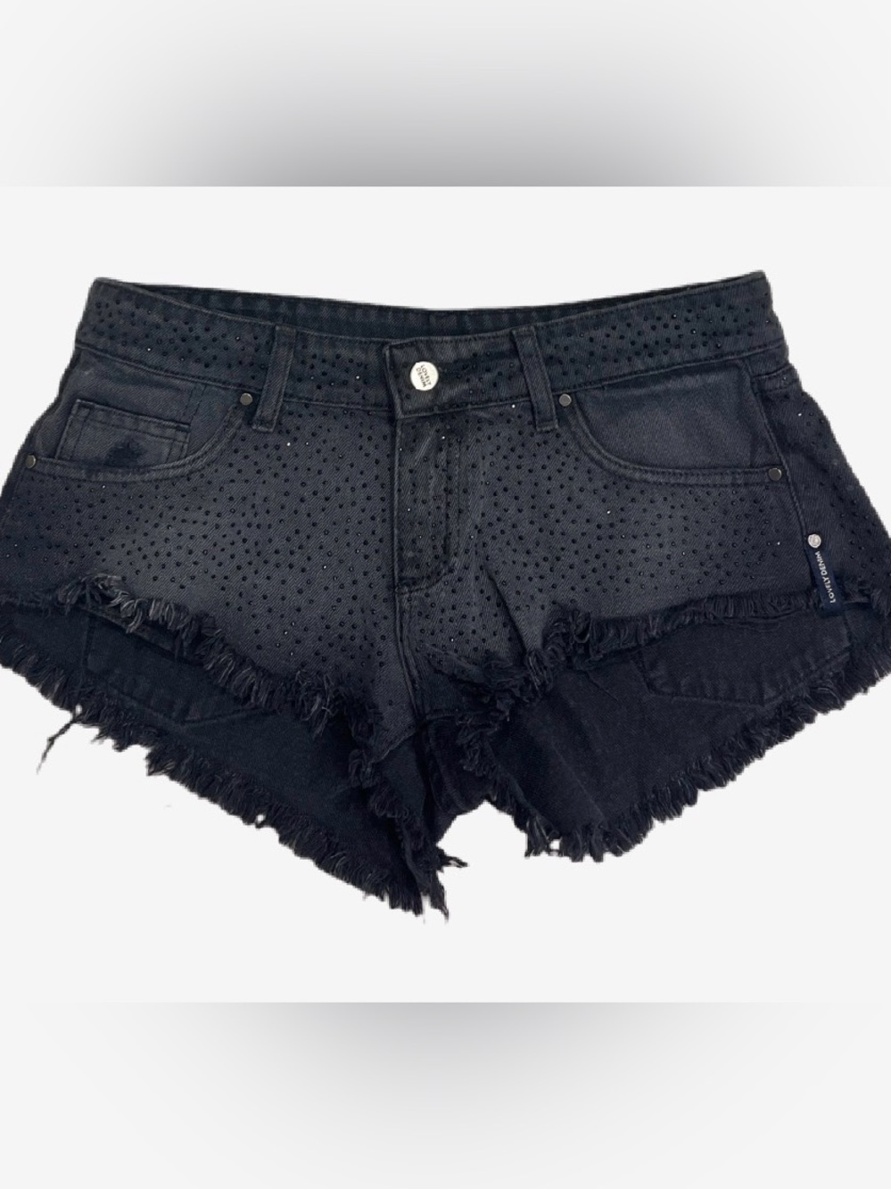 Women’s Black Perforated Frayed Hem Denim Shorts